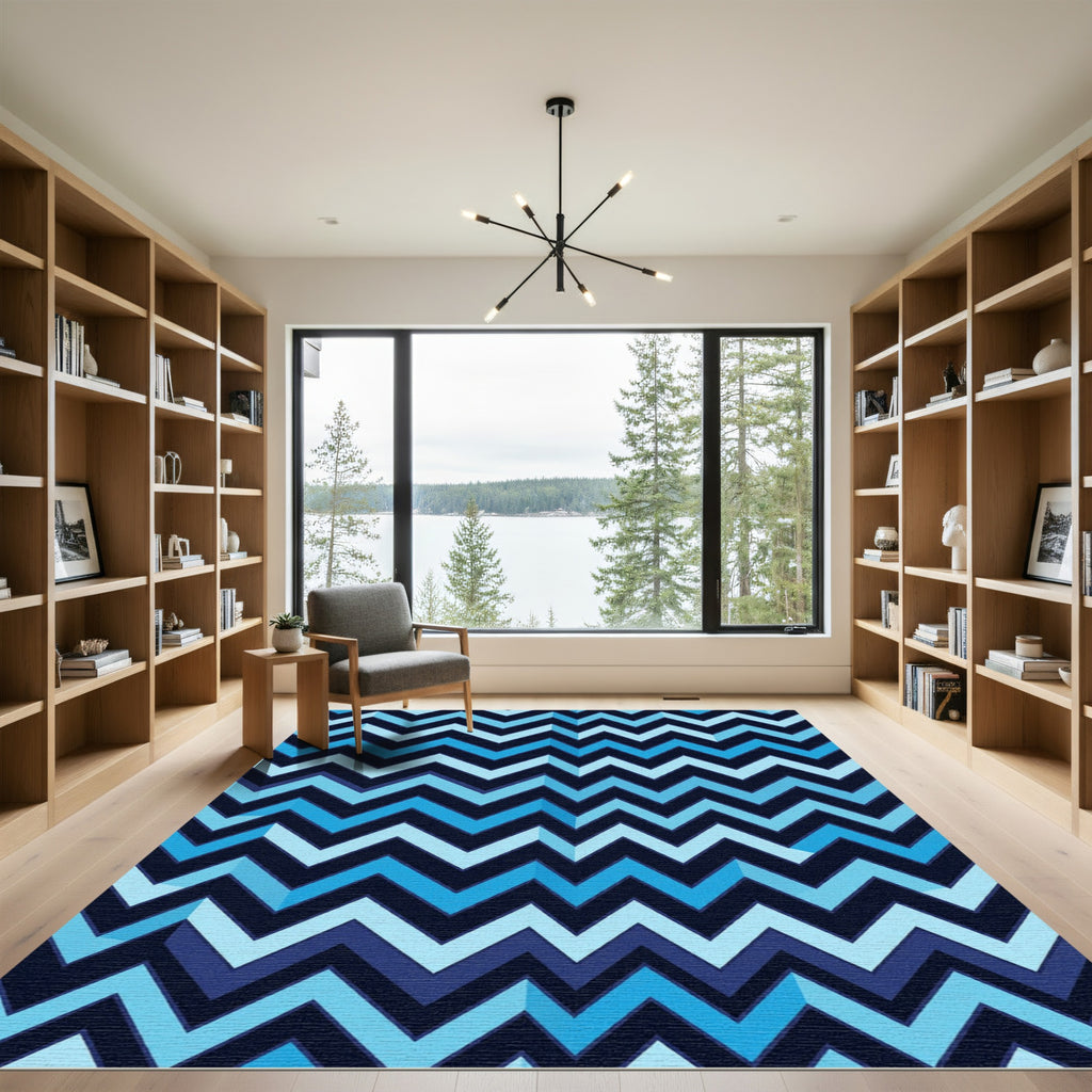 Bold Blue Zigzag Chevron Rug