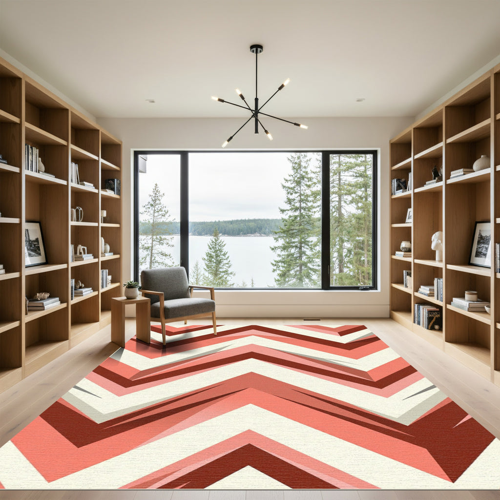 Coral Crimson Chevron Layers Rug