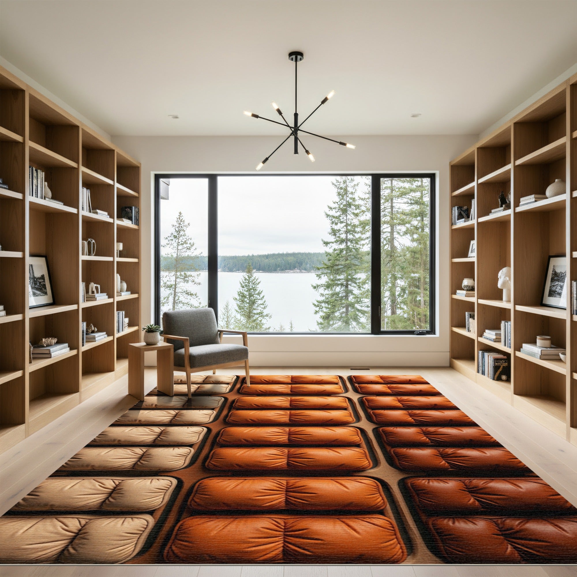 Gradient Amber Leather Tufted Grid Rug