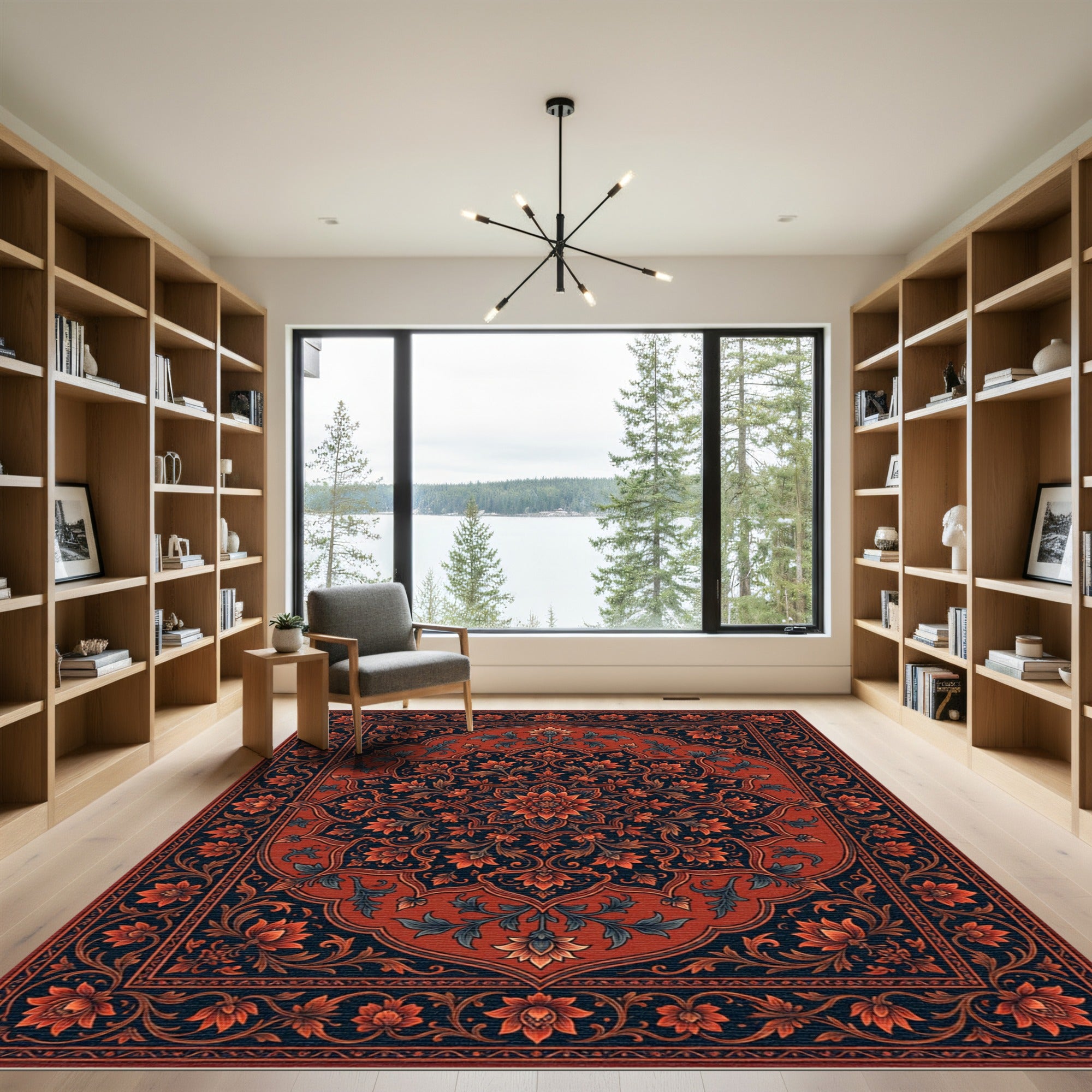 Intricate Rust Floral Medallion Tapestry Rug