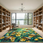 Vibrant Golden Bee and Floral Meadow Rug