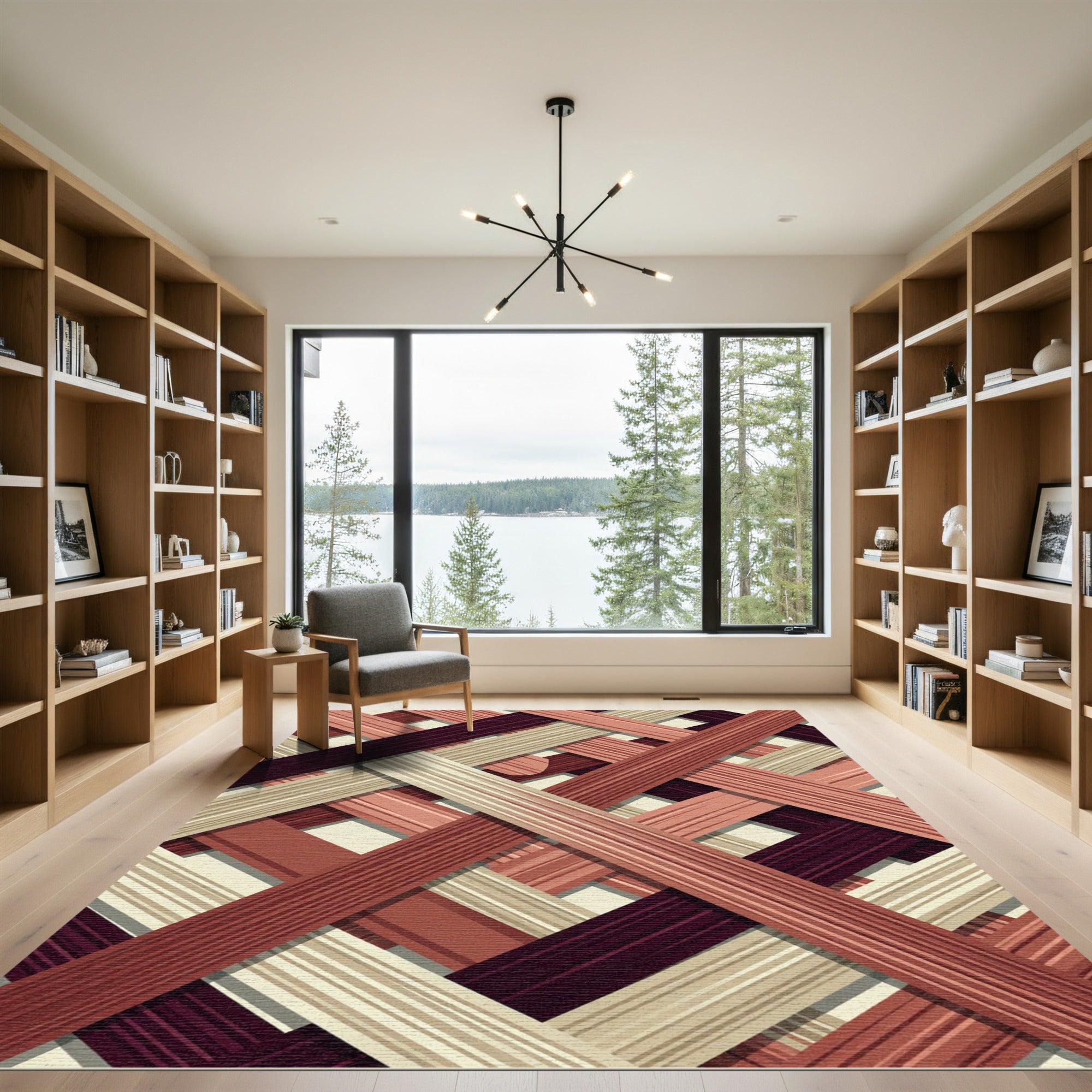 Woven Plum Peach Stripe Arrangement Rug