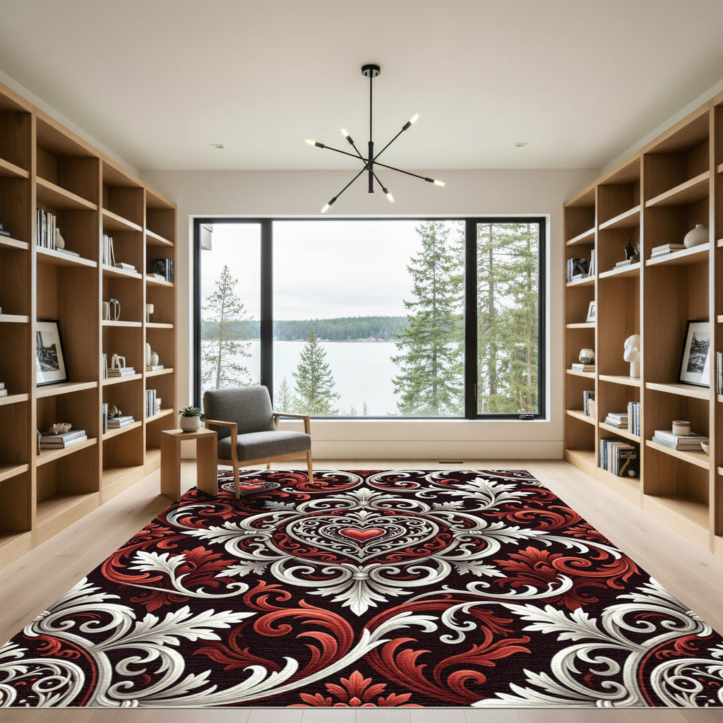 Gothic Crimson Heart Damask Rug