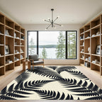 Black Fern Frond Botanical Arrangement Rug