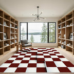 Modern Offset Burgundy Checkered Block Rug