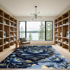 Elegant Navy Lotus Mandala Cloud Arrangement Rug