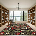Deep Red Floral Botanical Garden Rug