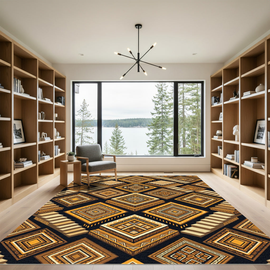 Golden Staircase Geometric Aztec Diamond Rug