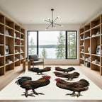 Rustic Farmhouse Brown Rooster Illustration Rug