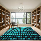 Cyan Geometric Isometric 3D Cube Rug
