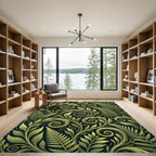 Sage Green Fern Foliage Swirls Rug