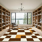 Modern Brown and Ochre Checkerboard Grid Rug