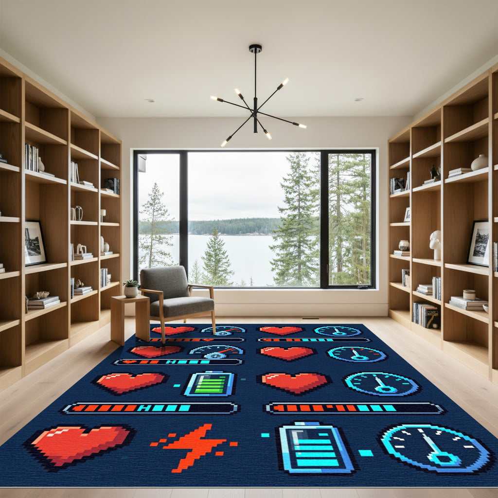 Pixel Retro Gaming Heart Status Icons Rug