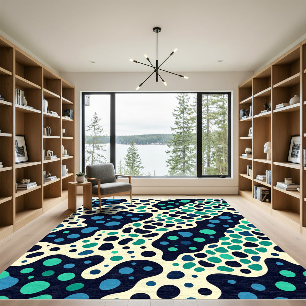 Abstract Teal Blue Fluid Polka Dot Rug