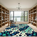 Abstract Teal Blue Fluid Polka Dot Rug