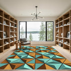 Geometric Teal and Copper 3D Pyramid Rug