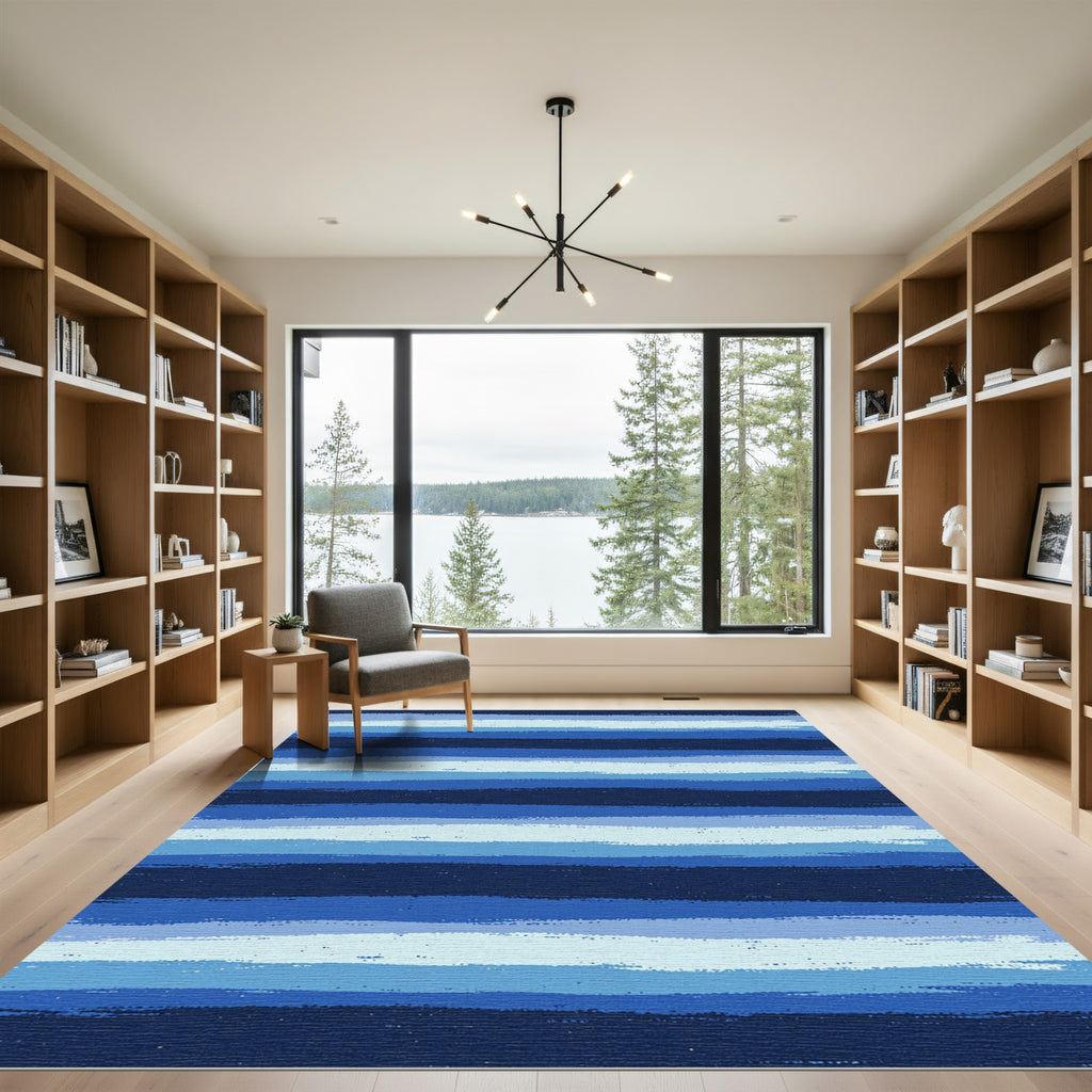 Modern Abstract Blue Painted Stripes Rug