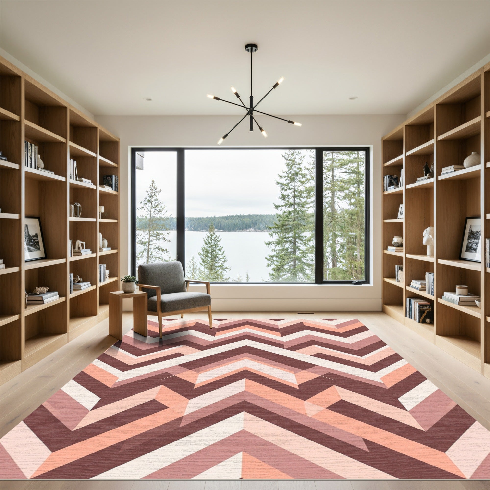 Modern Earthy Geometric Chevron Ripple Rug