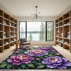 Vibrant Purple Peony Botanical Floral Rug