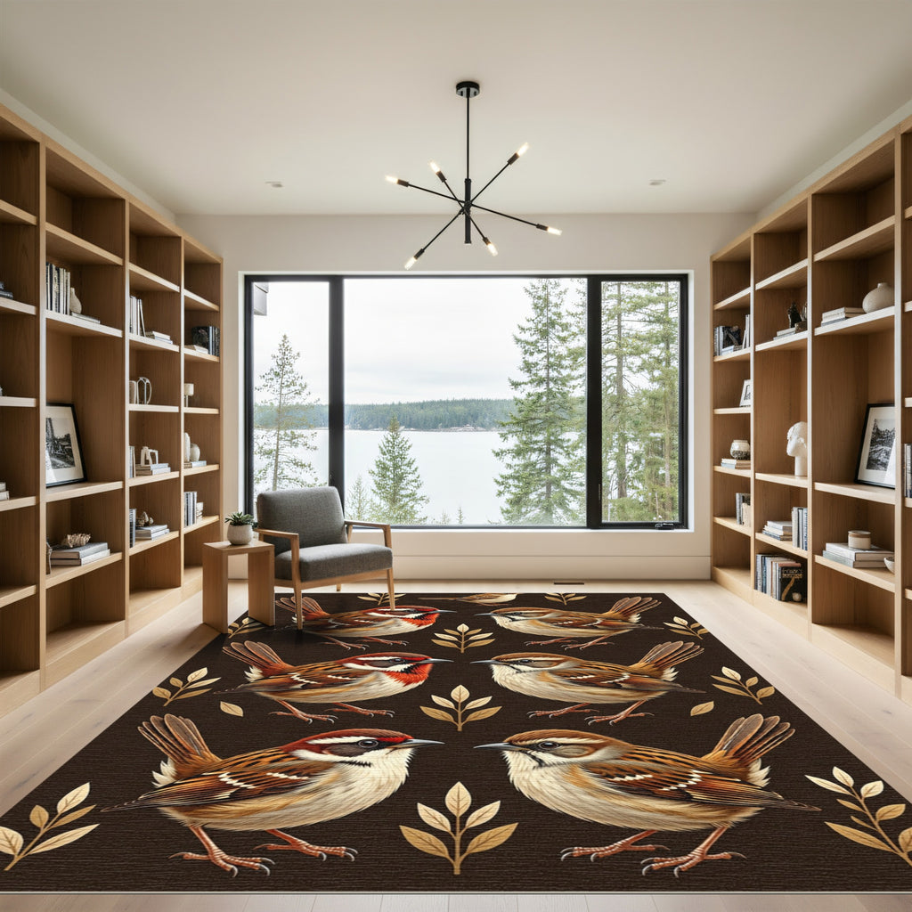 Earthy Brown Sparrow Botanical Meadow Rug