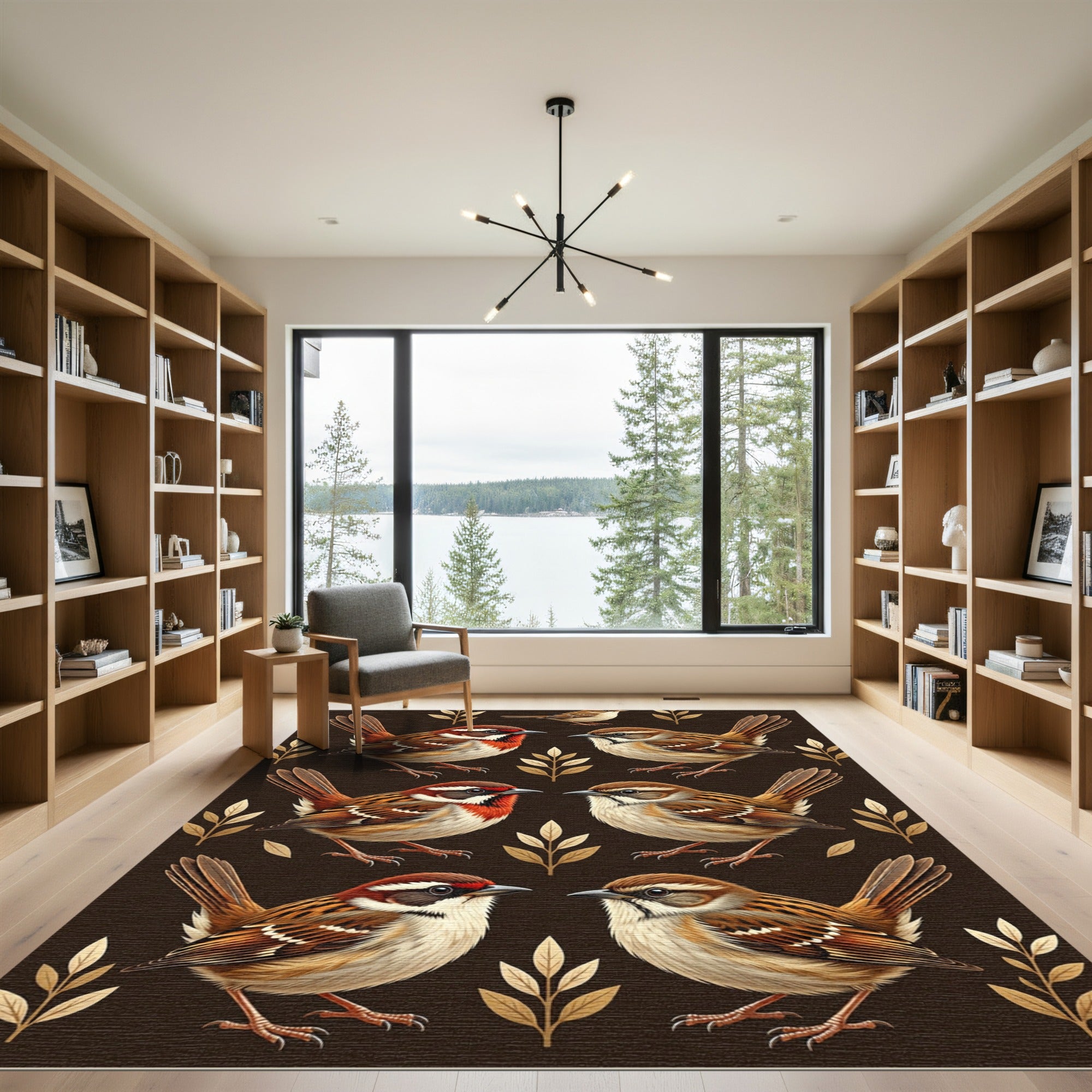 Earthy Brown Sparrow Botanical Meadow Rug