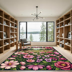 Pink Garden Floral Meadow Scape Rug