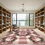 Blush Pink Gingham Cherry Blossom Wreath Rug