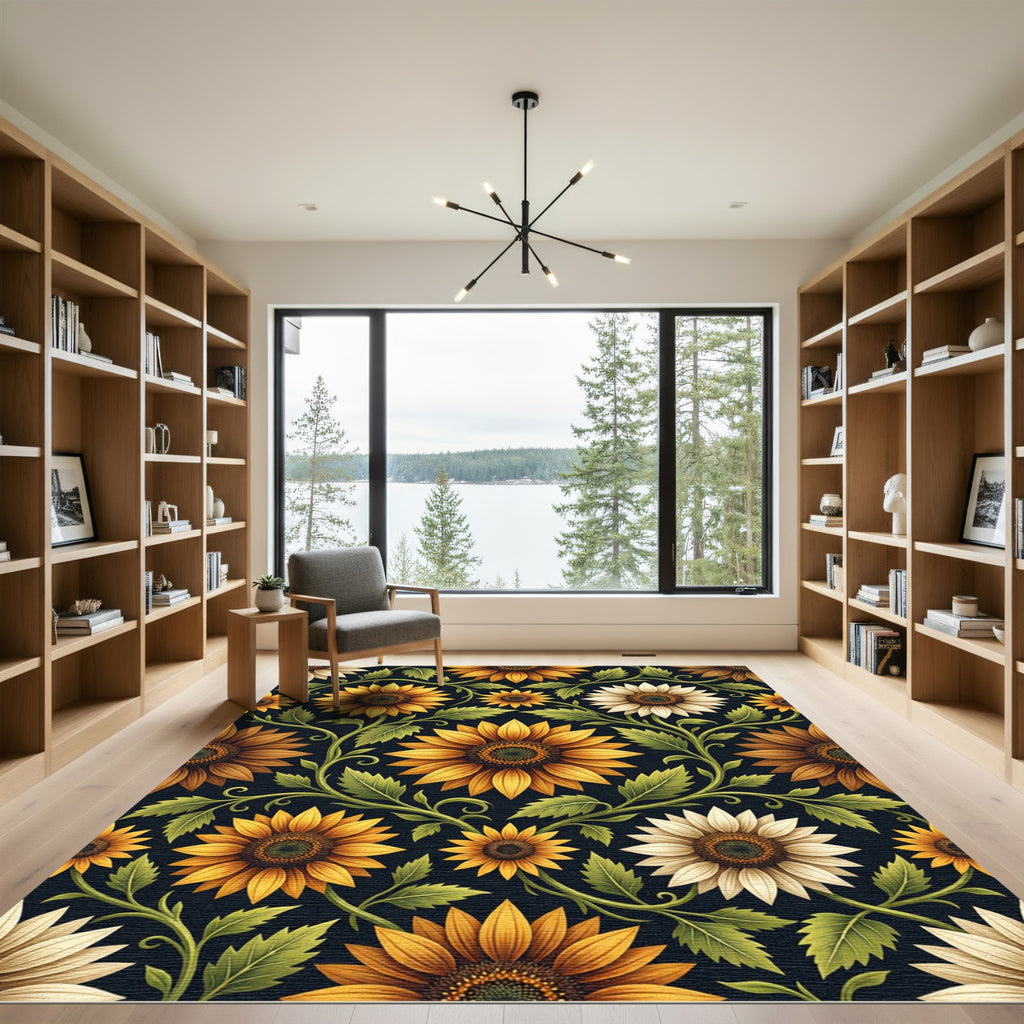 Elegant Sunflower Arrangement on Black Rug