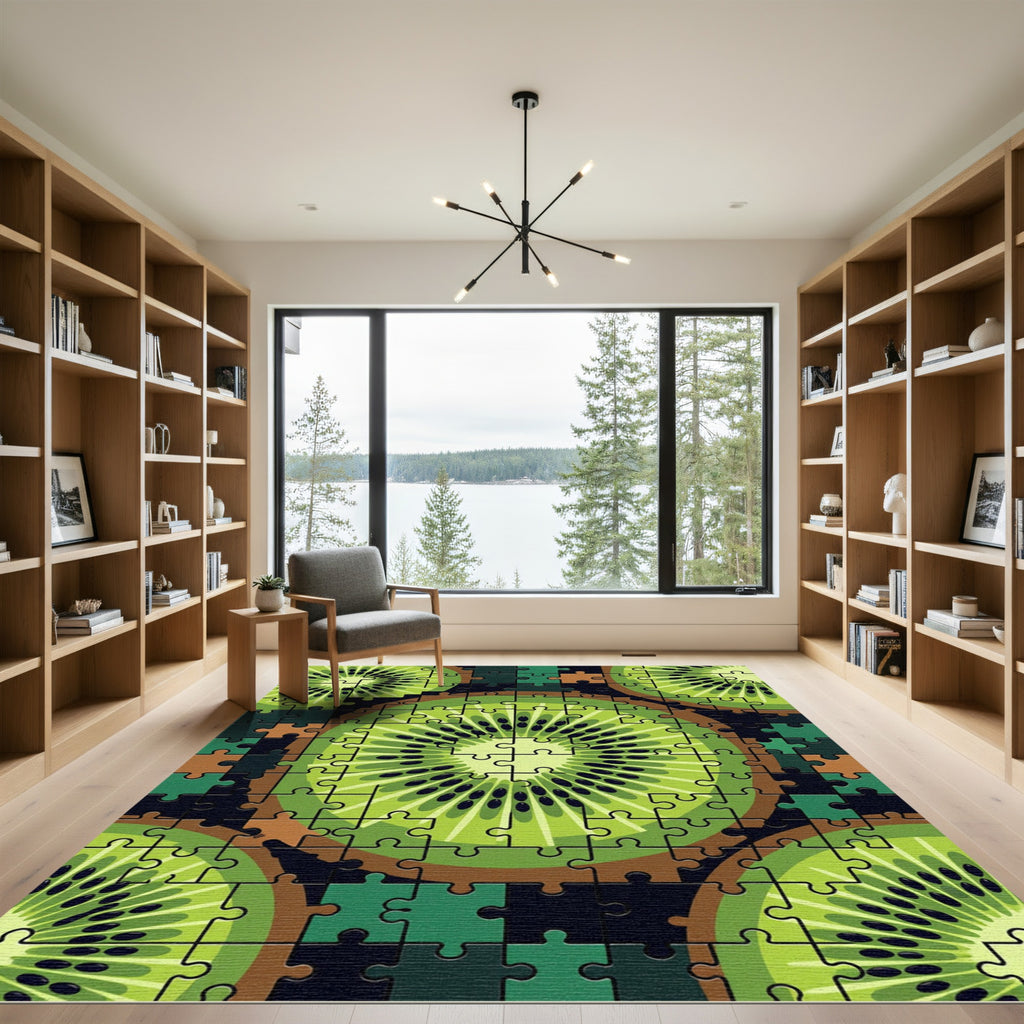 Vibrant Green Sliced Kiwi Fruit Mosaic Rug