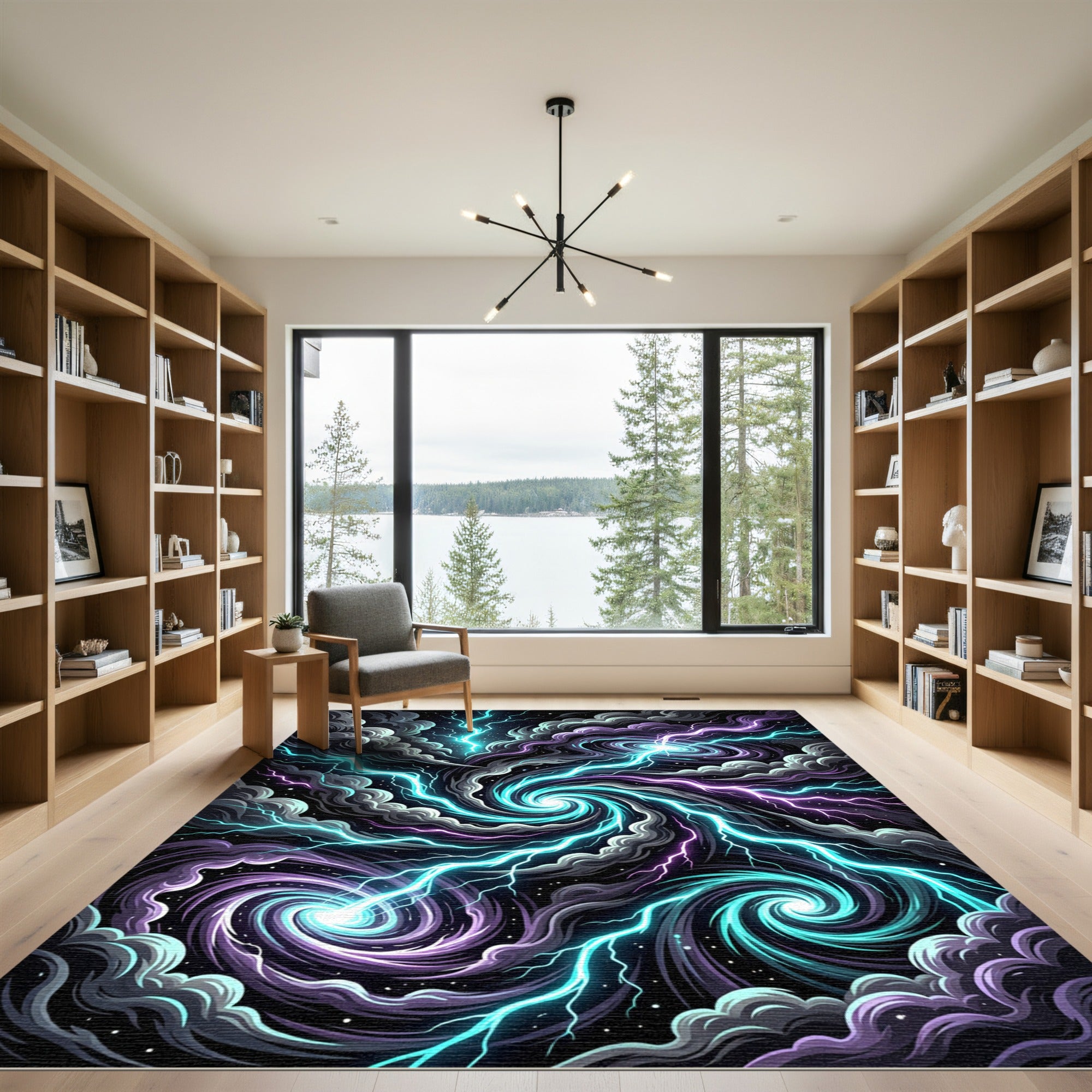 Electric Nebula Swirls and Lightning Storm Rug