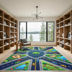 Vibrant Modern City Traffic Intersection Map Rug