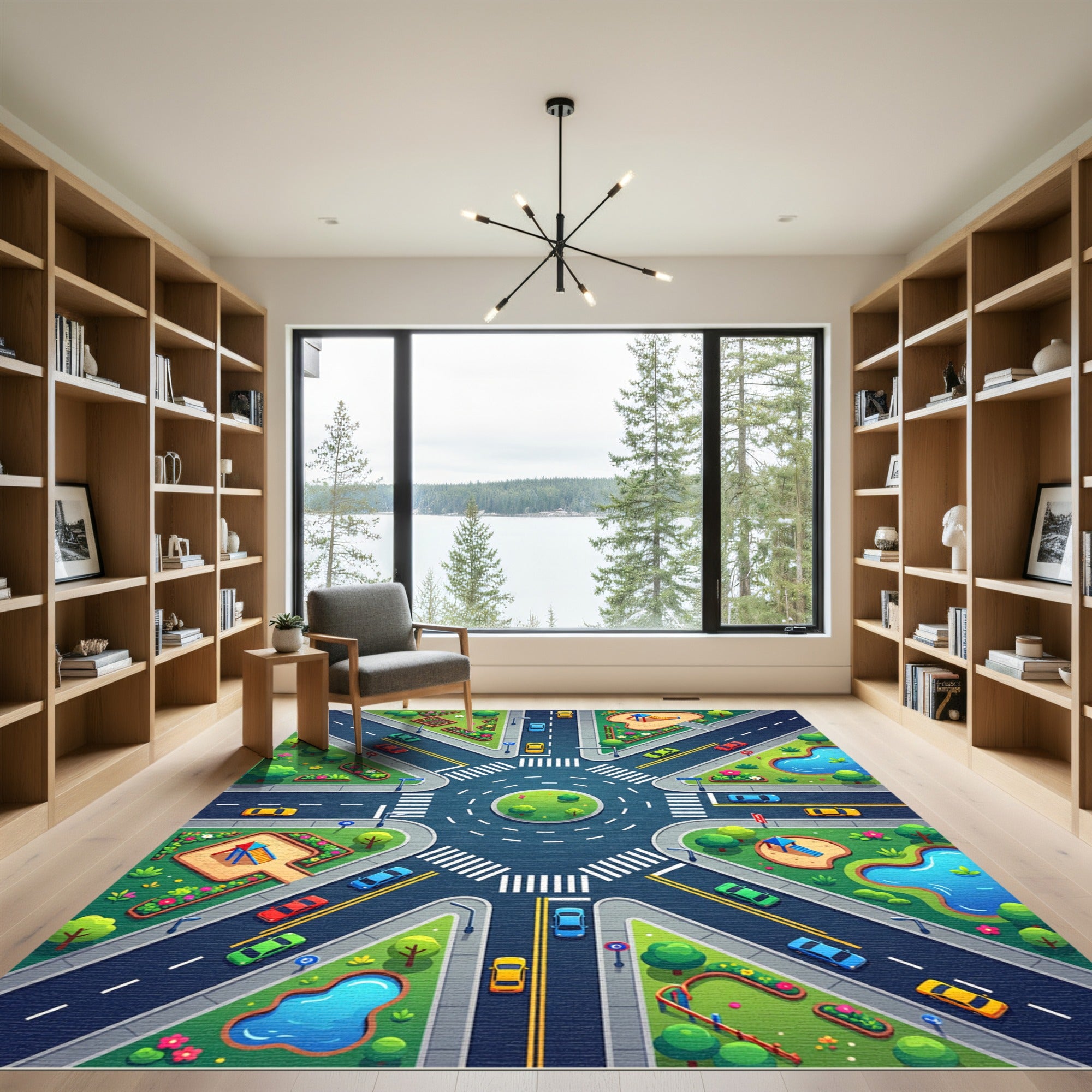 Vibrant Modern City Traffic Intersection Map Rug