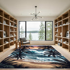 Tropical Sunset Palm Tree Ocean Wave Rug