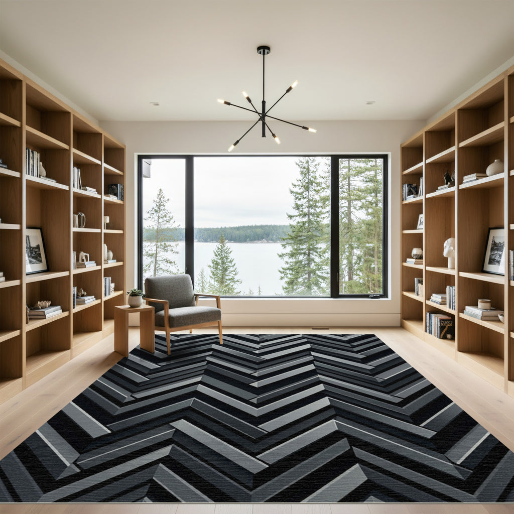 Monochrome Gray Herringbone Chevron Rug