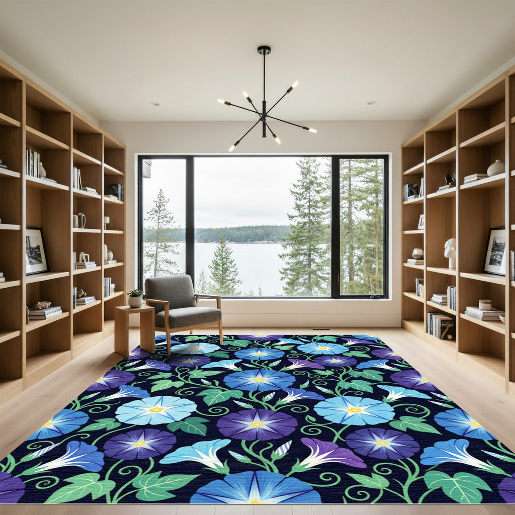 Vibrant Blue Morning Glory Botanical Rug