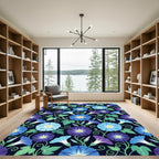 Vibrant Blue Morning Glory Botanical Rug