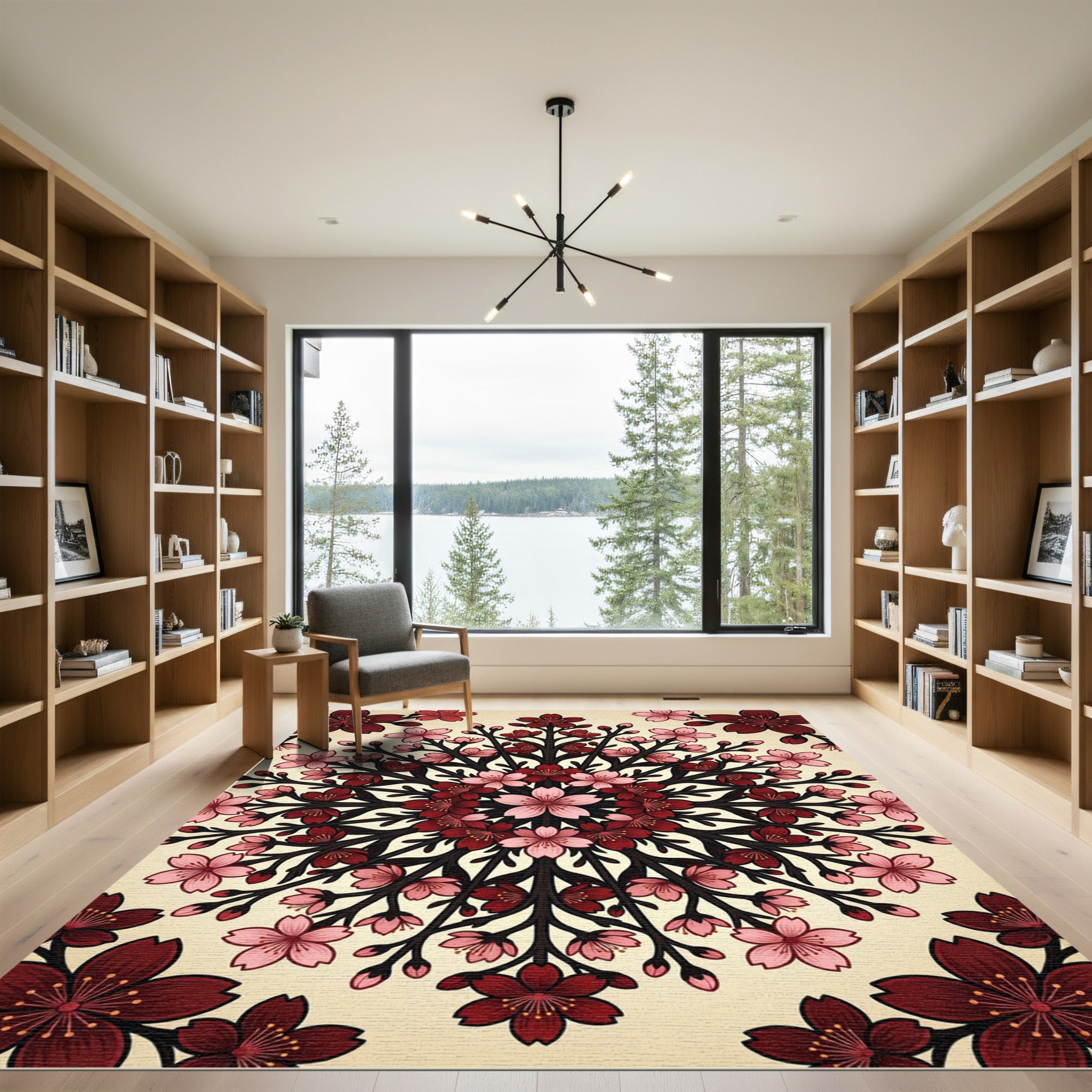 Crimson Pink Blossom Radial Medallion Rug