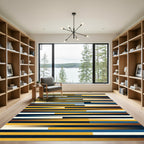 Modern Golden Navy Linear Gradient Stripe Rug
