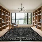 Ornate Silver Floral Rectangle Medallion Rug