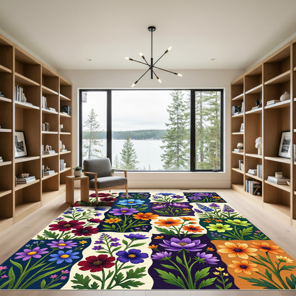 Vibrant Petal Collage Floral Arrangement Rug