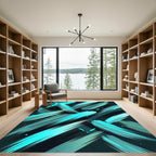 Aqua Teal Brushstrokes Abstract Rug