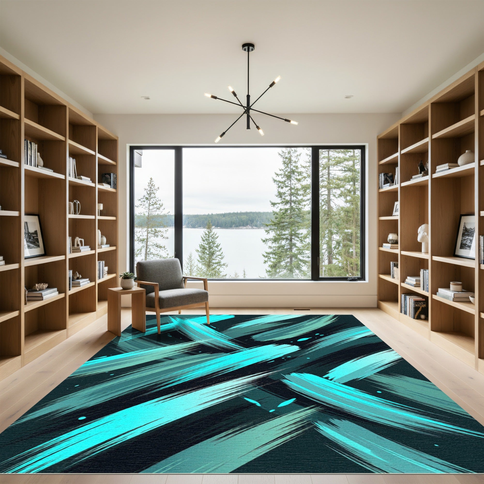 Aqua Teal Brushstrokes Abstract Rug