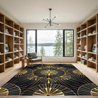 Art Deco Golden Fan Geometric Black Rug