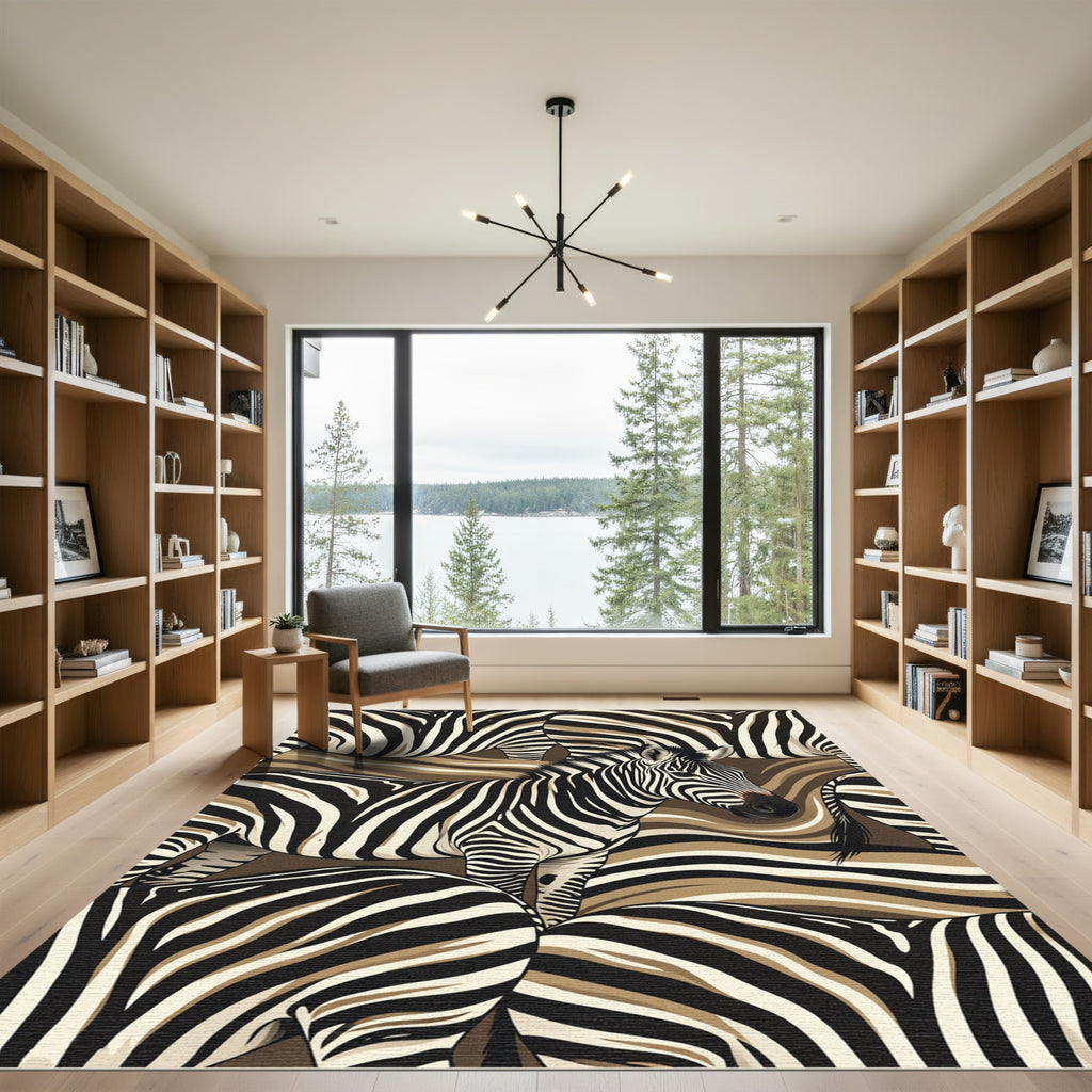 Abstract Zebra Stripe Earth Tone Art Rug