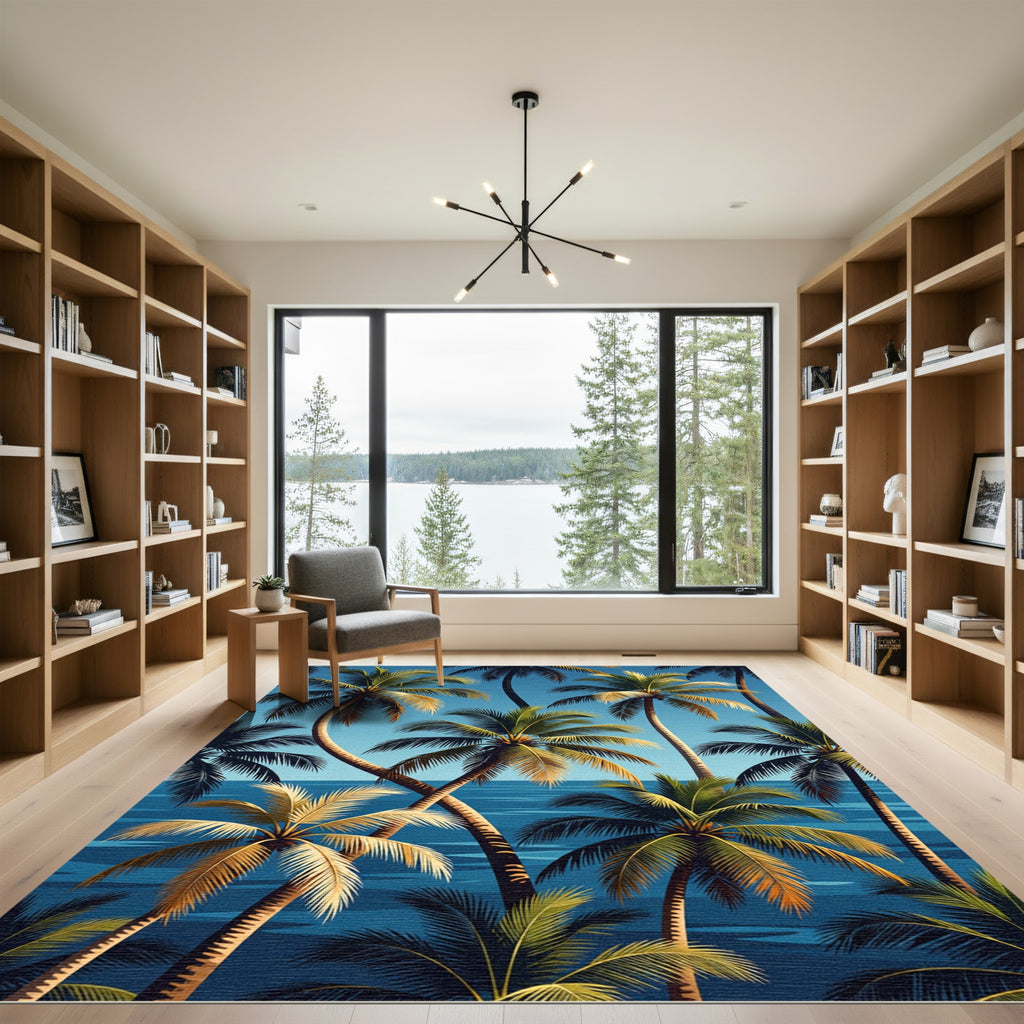 Tropical Palm Island Blue Ocean View Rug