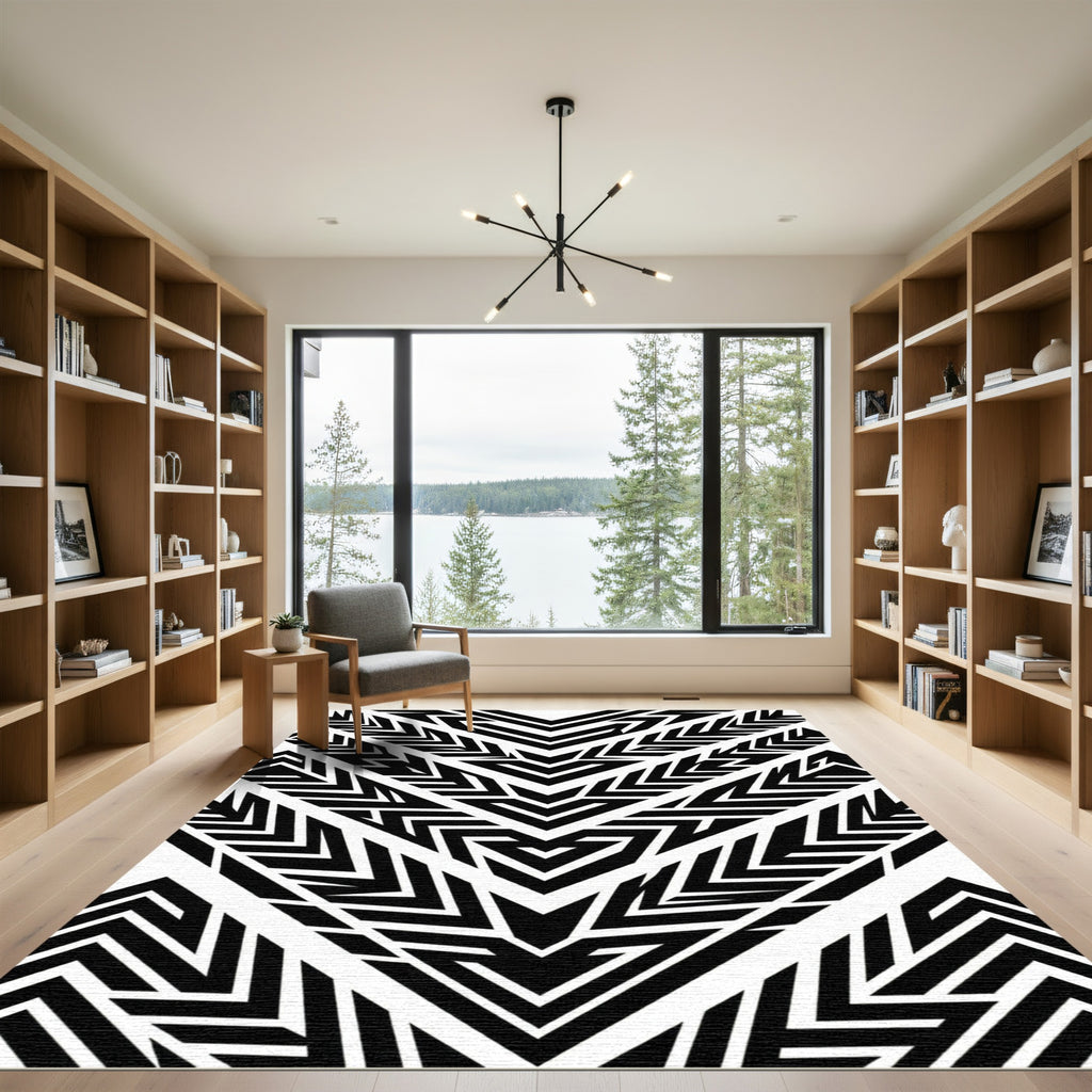 Bold Black Geometric Chevron Rug
