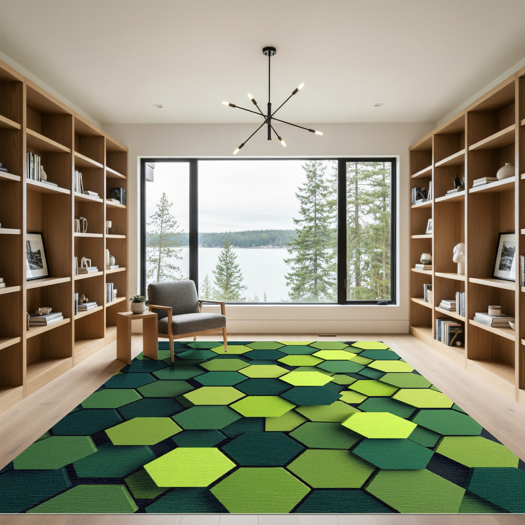 Gradient Green Hexagon Overlapping Texture Rug