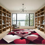 Crimson White Layered Heart Composition Rug