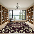 Elegant Dark Burgundy Floral Damask Rug