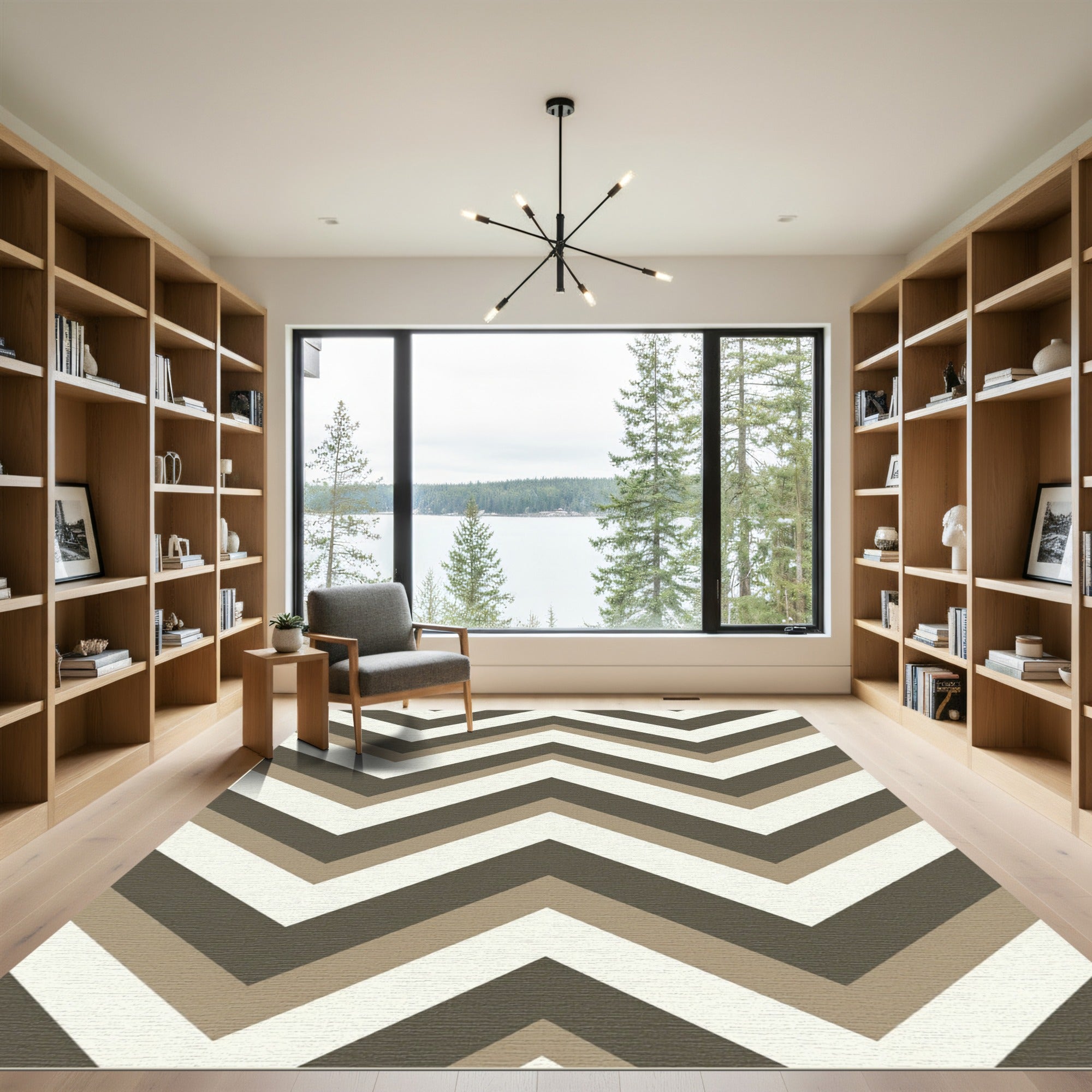 Earthy Neutral Chevron Stripes Rug
